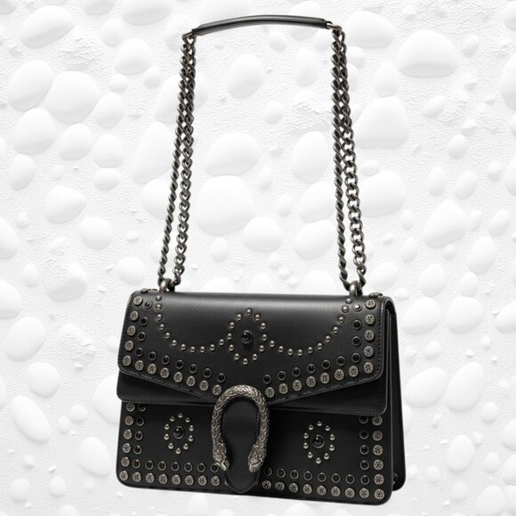 Dark Grey Studded Handbag – Heavy Chains, Horseshoe Clasp, Statement Piece! - Picture 3 of 7